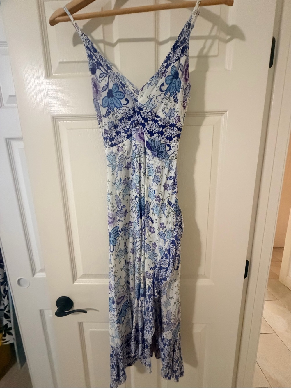 Angie White Maxi Dress with Blue and Purple Floral Print